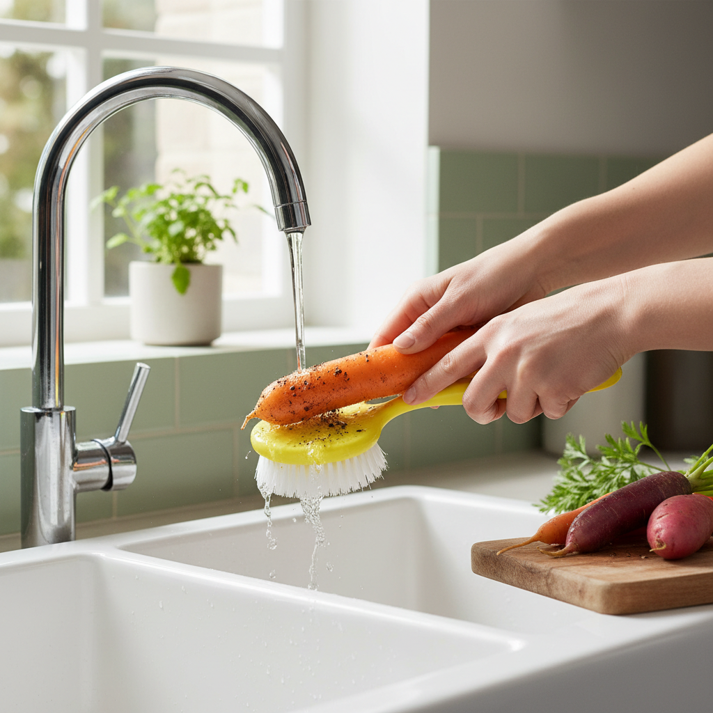 Vegetable Scrub Brush for Fresh Produce in the Kitchen: Built for Farm Stands, Marketed to Home Cooks