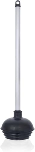 60166A Toilet Plunger with Patented All-Angle Design, Heavy-Duty Toilet Bowl Plunger with Aluminum Handle, Bathroom Necessity, Black, 1-Pack