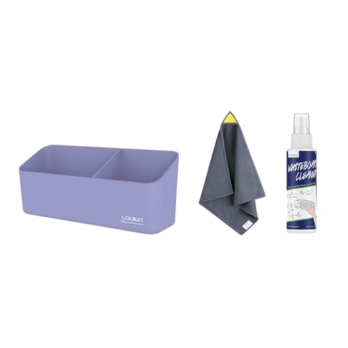 Whiteboard Accessories Bundle | Magnetic and Adhesive Marker Holder(Purple) + Magnetic Whiteboard Cleaning Cloth & Non-toxic Whiteboard Cleaner (3.4 fl oz)