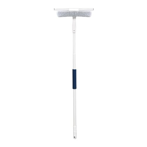 12” Outdoor Window Scrubber and Squeegee Kit with 5’ Telescopic Pole for High Access, Cleaning Supplies for Mirrors and Glass Surfaces, Machine Washable Sleeve