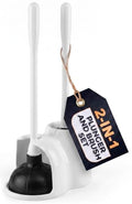 Toilet Plunger and Brush Set with Holder, Nylon Bristles (White)