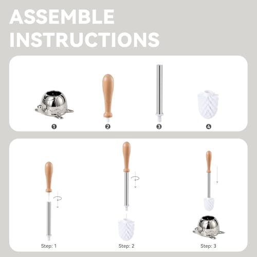 Toilet Brush and Holder Set, Ceramic Turtle Base Toilet Brush Set - 7.5” Bowl Cleaner, Toilet Scrubber Brush with Ergonomic Handle (Silver) - view 7