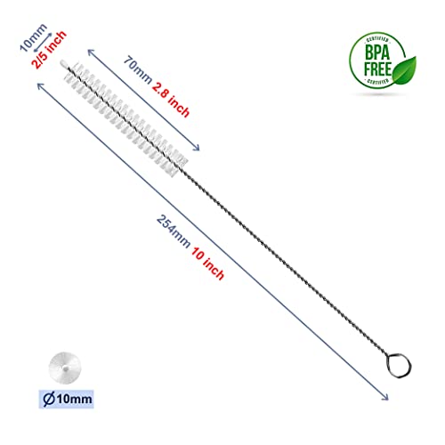 Long Straw Cleaner Brush Extend 10 inch, Wide 10mm diam Pipe Cleaners, Long Brush for Sippy Cup, Water Bottle and Tubes, Drinking Straw Cleaning Brush Set 10 Pack - view 2