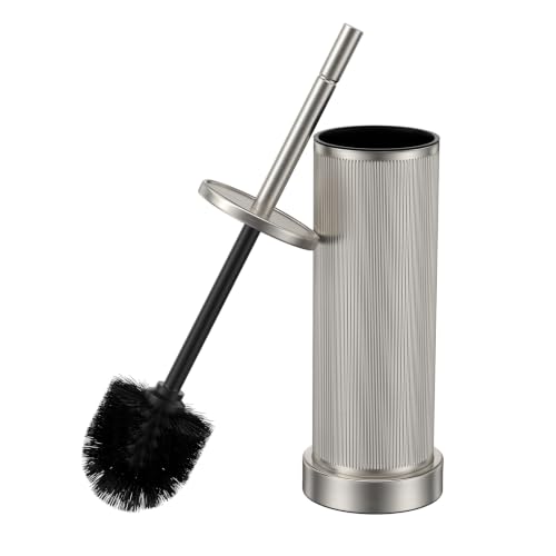 Metal Vertical Grain Toilet Bowl Brush and Holder Set Scrubber Nickel