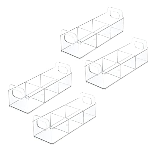Plastic Condiment Organizer and Tea Bag Holder - 9" Long Kitchen Pantry/Countertop Storage Caddy - Divided Chip, Snack, Granola, Oatmeal Packet Holder - Lumiere Collection - 4 Pack - Clear