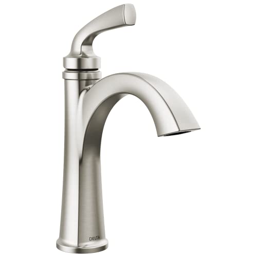 Geist Brushed Nickel Bathroom Faucet 1 Hole, Single Hole Bathroom Sink Faucet for Vanity, Push-Pop Drain Assembly, SpotShield Brushed Nickel 15864LF-SP
