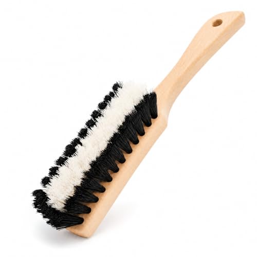Carpet Brush for Cleaning - Stiff Nylon Bristle Scrub Brush with Wooden Handle - Rug, Upholstery, Car Mat & Pet Hair Cleaner - Heavy Duty Hand Held Floor Scrubber, 9.8 Inch