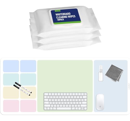 Dry Erase Desk Mat Bundle | 32"x14" Dry Erase Desk Mat, Includes 2 Wet Erase Markers & 1 Cleaning Cloth + Whiteboard Cleaning Wipes,3 PCS, 50 Wipes Per Pack