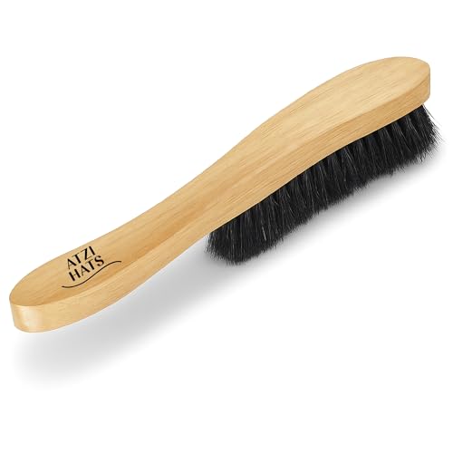 Fedora Hat Brush Lint Remover Duster Brushes for Felt Hats 100% Horse Hair (Black) Wood Brush
