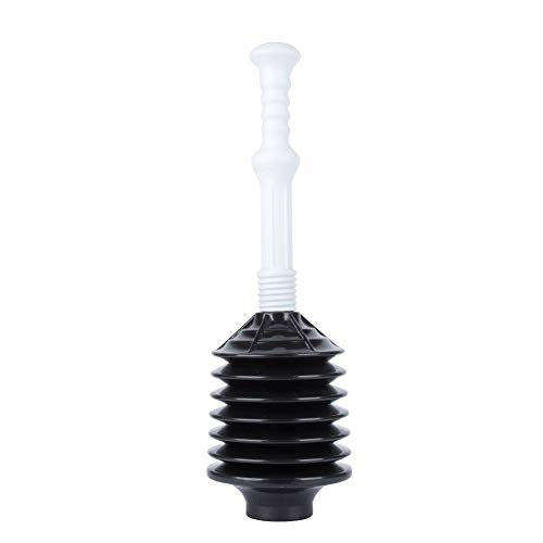 Professional Bellows Accordion Toilet Plunger, High Pressure Plunge Removes Heavy Duty Clogs from Bathroom Toilets, All Purpose Power Plunger, White & Black