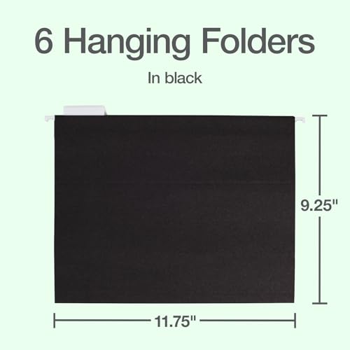 Hanging File Folders, 6 Pack, Letter Size (8.5" x 11"), Black, 1/5 Cut for 5 Tab Positions, Includes Tabs and Inserts, Hanging Files for Office and Document Organization - view 2