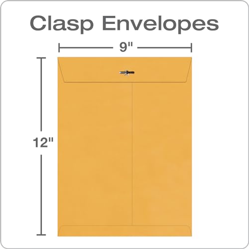 9 x 12 Clasp Envelopes with Deeply Gummed Flaps, Great for Filing, Storing or Mailing Documents, 28 lb Brown Kraft, 100 per Box (QUA37890) - view 3