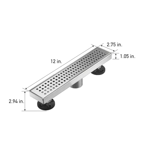 Linear Shower Floor Drain, Brushed Nickel 12 Inch Bathroom Drains - view 5