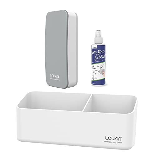 Whiteboard Accessories Bundle | Magnetic Dry Erase Eraser (Gray) & Magnetic and Adhesive Marker Holder & Whiteboard Cleaner (3.4 fl oz)
