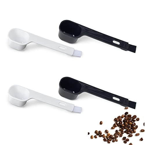 Plastic Coffee Scoops, 2 Tbsp Coffee Scoop with Brush & Espresso Grinder Brush for Ground Coffee Cleaning Tea Power, Coffee Tool for Barista Home Kitchen Café,4 Pack