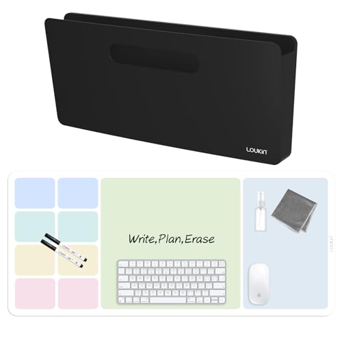 Dry Erase Desk Mat Bundle | 32"x14" Dry Erase Desk Mat, Includes 2 Markers & 1 Cleaning Cloth + Magnetic File Holder(Black)