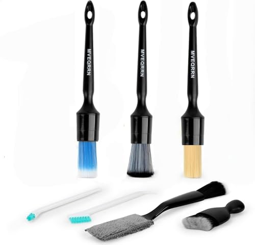 7PCS Car Detailing Brush Set,Boars Hair Detail Brush Kit(Black)