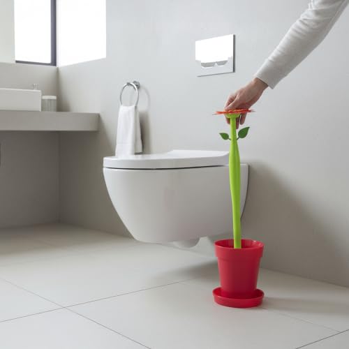 Flower Power Toilet Brush and Holder Set, House and Bathroom, Red - view 2