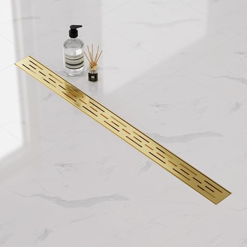 36-Inch Brushed Brass Linear Shower Drain with Brick Pattern Grate - view 5