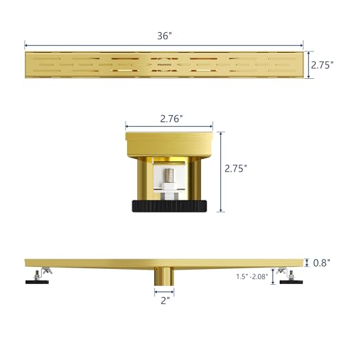 36-Inch Brushed Brass Linear Shower Drain with Brick Pattern Grate - view 2