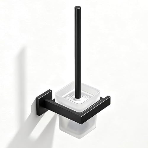 Matte Black Toilet Brush and Holder Set, Wall Mounted Toilet Bowl Brush with Long Handle, Stainless Steel Toilet Brushes for Bathroom-Space Saving