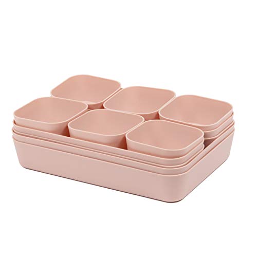 Color Plastic Desk Drawer Organizers For Makeup Bathroom Office Kitchen Vanity Drawer Storage Box Container Set Of 12 Pink - view 4