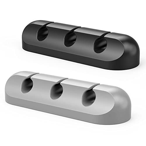 2 Pack Cable Clips - Cord Organizer, Cable Management, 6mm Wire Holder System - Rubber Adhesive Cord Hooks fit Home, Office, Cubicle, Car, Desk Accessories (Black Grey)