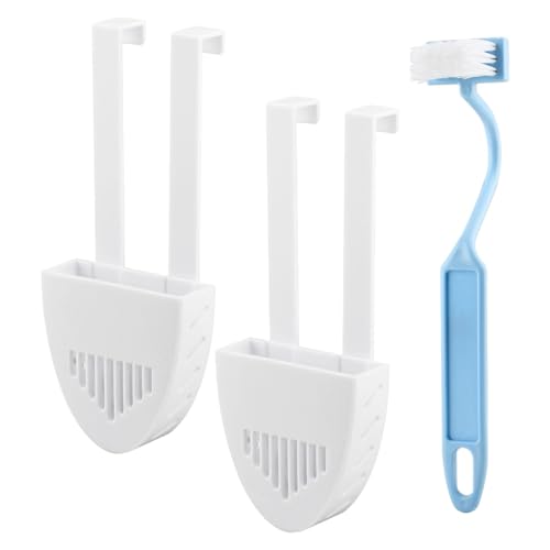 2Pcs Toilet Tank Cleaning Tablet Holder, Hanging Toilet Cleaner Box Tablet Bracket Preventing Dissolved from Polluting Water Tank Fits Most Standard Toilets Tanks, w/Brush