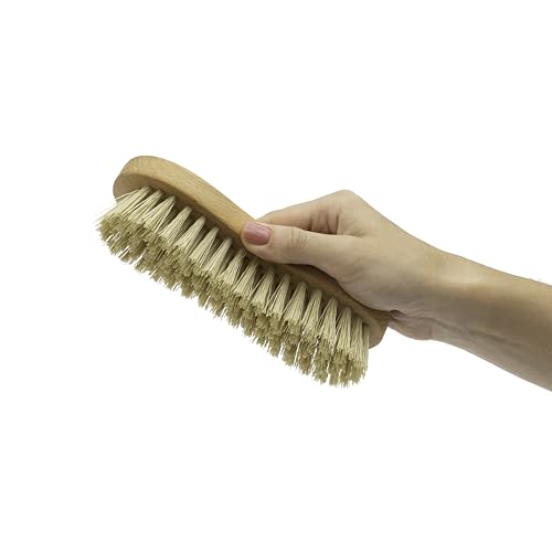 Nylon Fiber Economy Utility Cleaning Hand Brush | Heavy Duty Hand-Held Scrub Brush Stiff Bristles | Wooden Body, Ideal Scrub Brushes for Cleaning (Peanut Shaped) - view 4