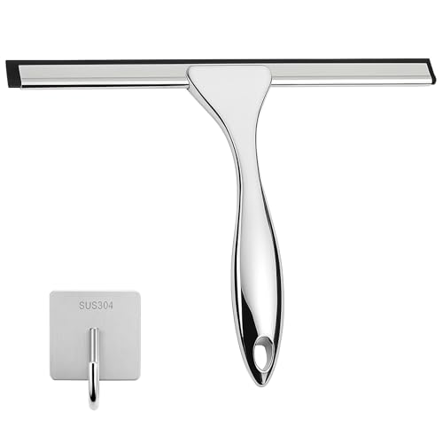 Shower Squeegee for Glass Doors, 10 Inch Multi-Purpose Squeegee with Hook for Shower Glass, Windows, Mirrors, Car Windows and Tiles