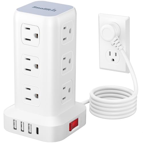 6.5Ft Power Strip Tower with 12 Widely Outlets & 4 USB Ports