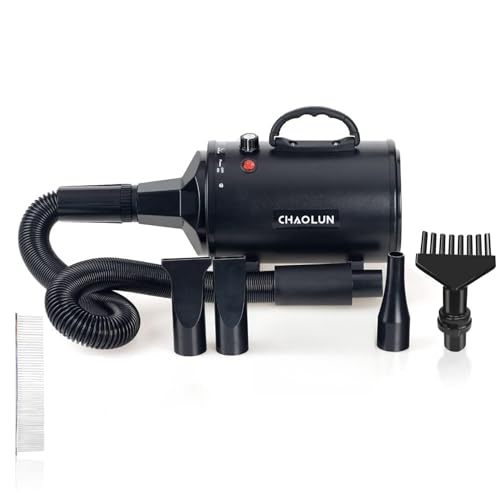 High Velocity Dog Grooming Dryer, Pet Blow Dryer with Heater, Black