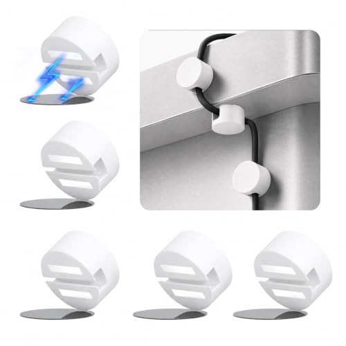 Magnetic Cable Clips White, Cord Organizer Magnet Silicone Cord Management Charging Cable Holder for Metal Desk, File Cabinet, Home and Office, with Extra Adhesive Plates (5 Piece, Large Size)