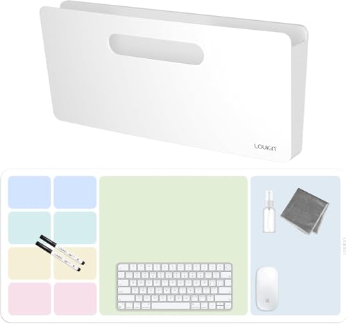 Dry Erase Desk Mat Bundle | 32"x14" Dry Erase Desk Mat, Includes 2 Wet Erase Markers & 1 Cleaning Cloth + Magnetic File Holder, Vertical File Folder Organizer (White)