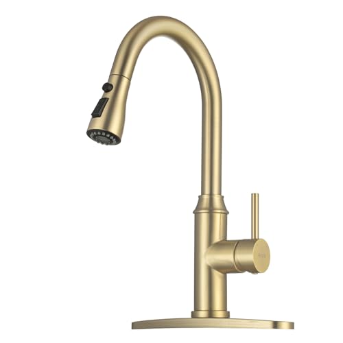Brushed Gold Kitchen Faucet with Pull Down Sprayer, 3-Mode Sprayer