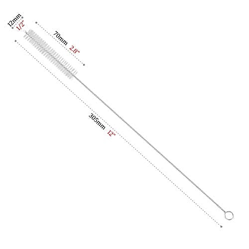 Drinking Straw Cleaning Brushes Set 12" Extra Long 12mm Extra Wide Pipe Tube Cleaner Nylon Bristles Stainless Steel Handle - 12" x 1/2" (12mm) - Set of 4 - view 2