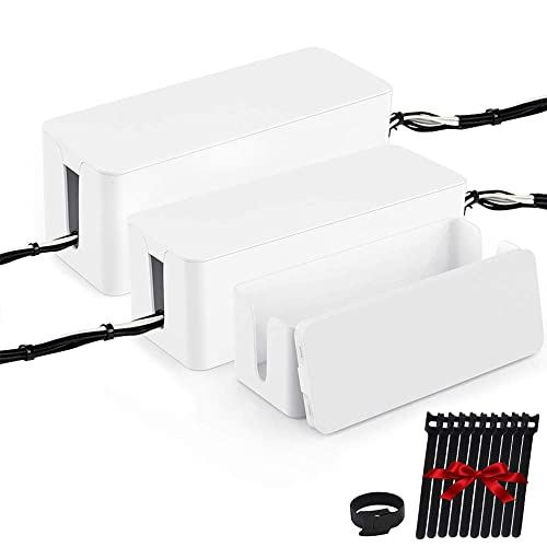 Cable Management Boxes Organizer, Large Storage Wires Keeper Holder for Desk, TV, Computer, USB Hub, System to Cover and Hide & Power Strips & Cords (White) 1