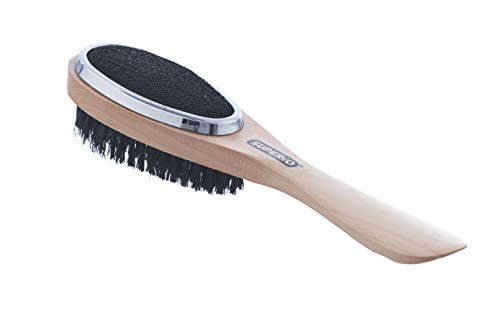 3 in 1 Lint Brush and Shoe Horn for Suit, Wool Coat, Sweaters, Shoes - Double Sided Portable Pet Hair Remover with Wood Handle