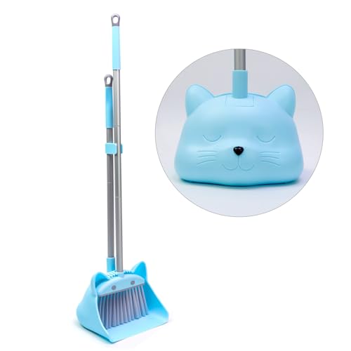 28'' Kids Mini Broom and Dustpan - Toddler Cleaning Toy Set, Toddler Household Helper, Parent-Child Interactive Play Cleaning Tool, Cute Cartoon Design, Small Safe Corner Broom (Blue)