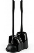 Black Toilet Brush and Plunger Set with Holder, 15.2 Inch (Black)