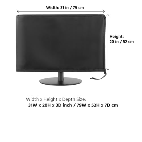 Monitor Dust Cover Heavy Duty Anti-tear Full Body Protective Case Universal for Computer LED LCD Screen Wih Adjustable Bottom Tight Rope Black -31W x20H in - view 2
