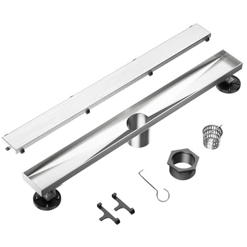 24" Brushed Linear Shower Drain,2-in-1 Flat& Tile Insert Cover - view 2