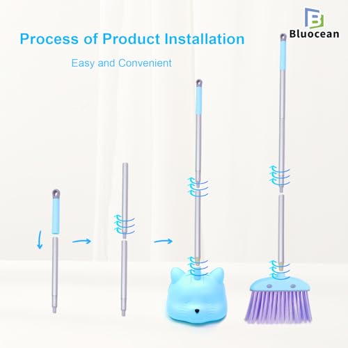 28'' Kids Mini Broom and Dustpan - Toddler Cleaning Toy Set, Toddler Household Helper, Parent-Child Interactive Play Cleaning Tool, Cute Cartoon Design, Small Safe Corner Broom (Blue) - view 3