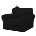 2 Pieces High Stretch Thicken Chair Couch Covers, Soft Sofa Slipcover for 1 Separate Cushion Couch, Jacquard Fabric Elastic Sofa Cover Furniture Protector for Dogs (Chair, Black)