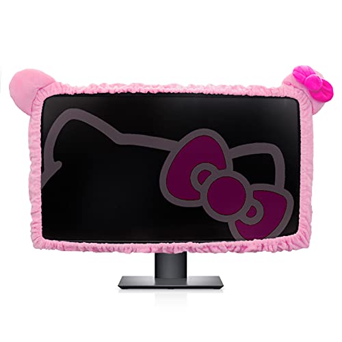 23'' - 34'' Computer Monitor Protective Cover with Cat Ear Design, Cute Monitor Dust Cover with Furry Design, Elastic Dustproof, Suitable for PC, Tablet, TV