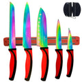 Kitchen Knife Set, 5 Blades, Red Handle | Red Rack