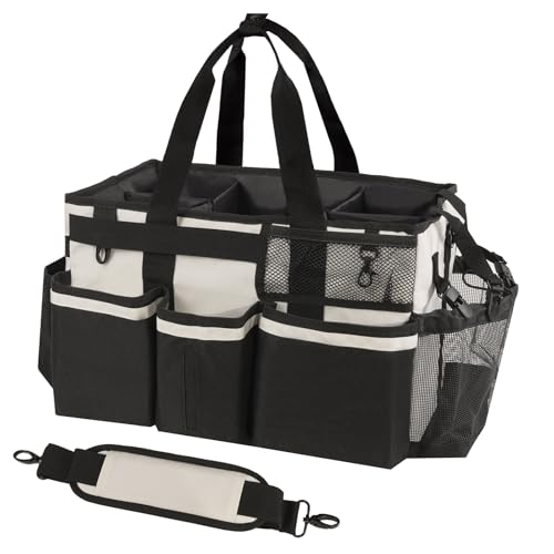 Wearable Cleaning Caddy Organizer with Handle & Shoulder Straps for Housekeepers, Under Sink & Car Cleaning Tool Organizer Bag with 4 Foldable Dividers (Black) - view 6