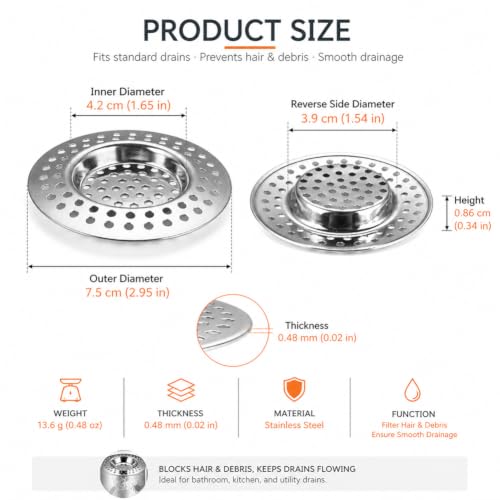 2 Pcs Drain Strainer, Stainless Steel Sink Strainer Basket for Kitchen Bathroom - view 6