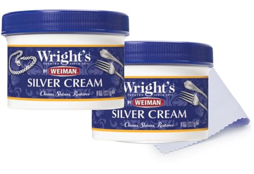 By Weiman Silver Cleaner and Polish Cream - Gently Clean and Remove Tarnish without Scratching, Ammonia-Free, 8 Ounce, 2 Pack with Polishing Cloth