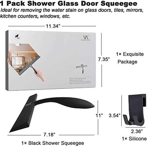Squeegee for Shower Glass Door, 11-Inch Shower Squeegee for Glass Doors, Bathroom Silicone Squeegees Wiper for Shower with Non-Slip Handle, No-Drilling Silicone Hanging Hook, for Tiles, Mirror(Black) - view 3